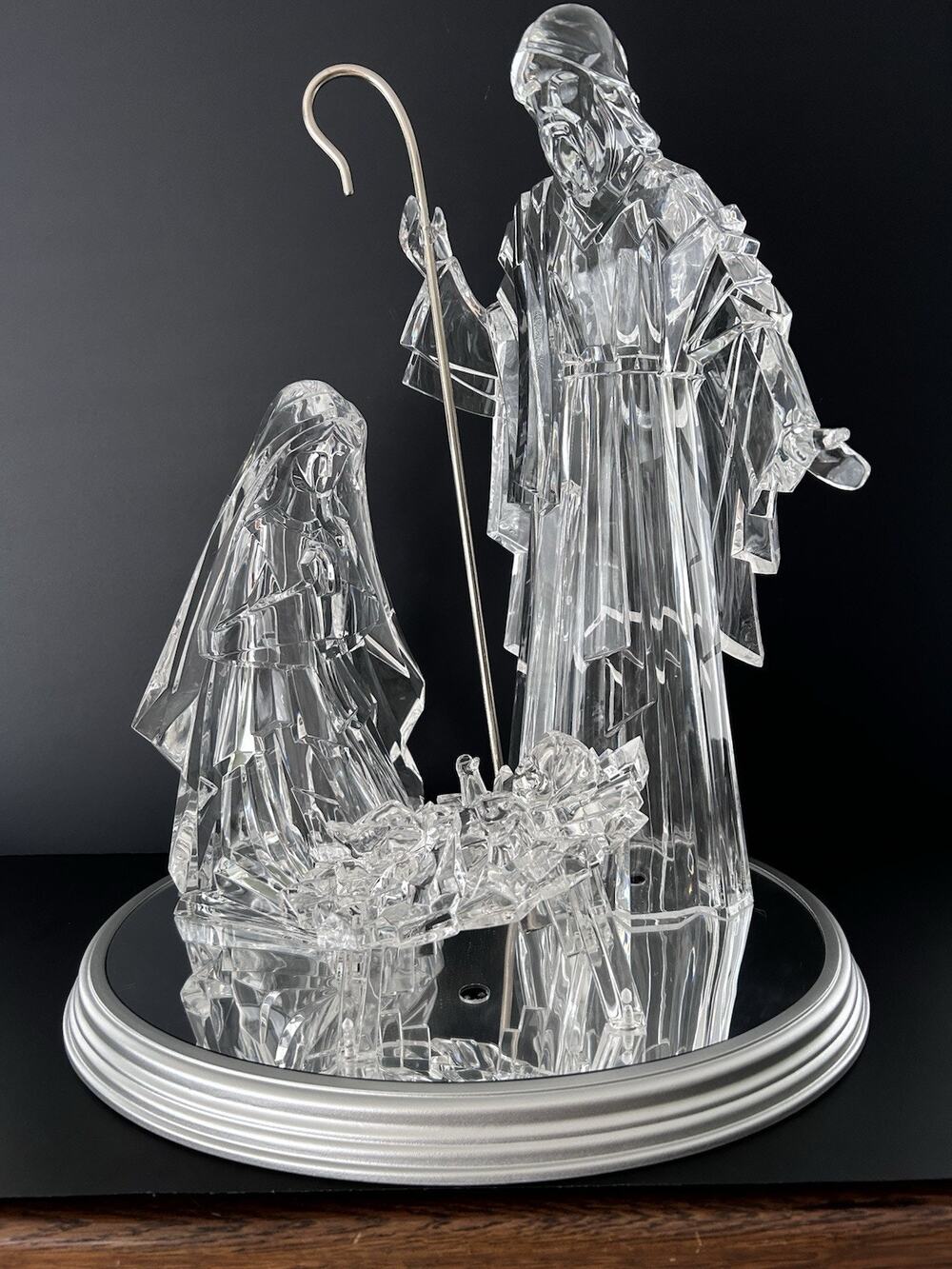 Lighted Acrylic Holy Family Nativity Scene On Mirror Christmas Decoration 17"